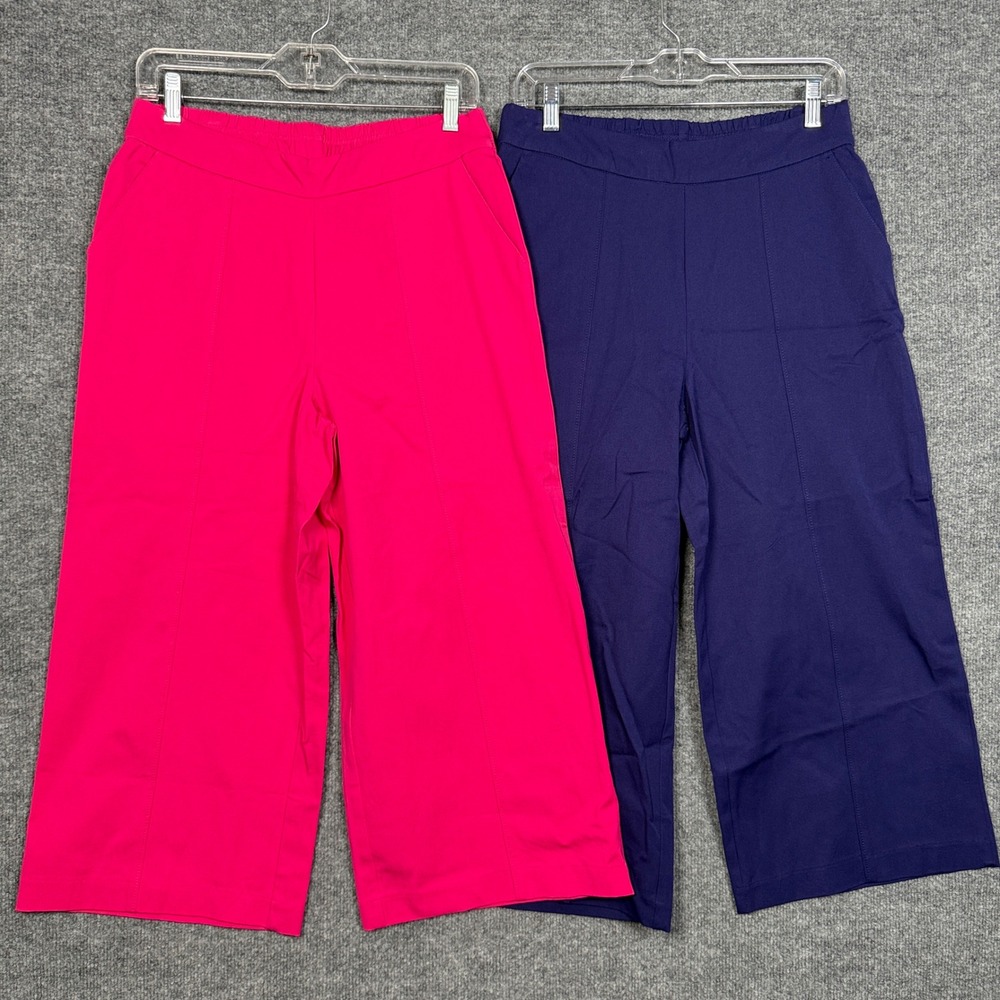 Set of 2 Isaac Mizrahi Live! 8 Culottes Capri Pants Pink Purple Cotton Stretch